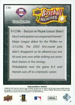 2008 Upper Deck Baseball Heroes - Black #136 Cole Hamels Back