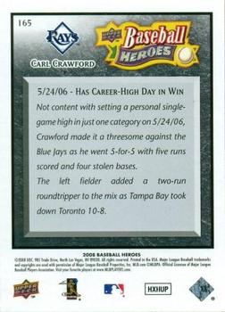 2008 Upper Deck Baseball Heroes - Black #165 Carl Crawford Back
