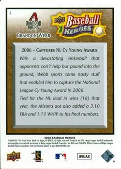 2008 Upper Deck Baseball Heroes - Brown #1 Brandon Webb Back