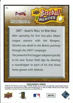 2008 Upper Deck Baseball Heroes - Brown #9 Mark Teixeira Back