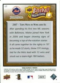 2008 Upper Deck Baseball Heroes - Brown #17 John Maine Back