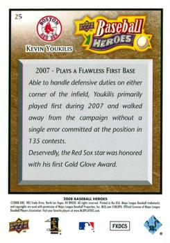 2008 Upper Deck Baseball Heroes - Brown #25 Kevin Youkilis Back