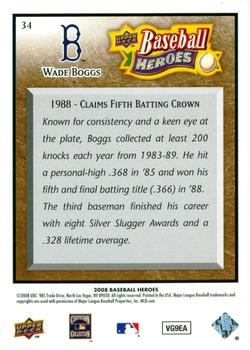 2008 Upper Deck Baseball Heroes - Brown #34 Wade Boggs Back