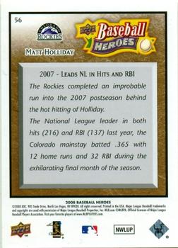 2008 Upper Deck Baseball Heroes - Brown #56 Matt Holliday Back
