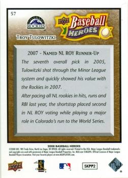 2008 Upper Deck Baseball Heroes - Brown #57 Troy Tulowitzki Back