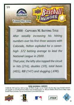2008 Upper Deck Baseball Heroes - Brown #59 Todd Helton Back