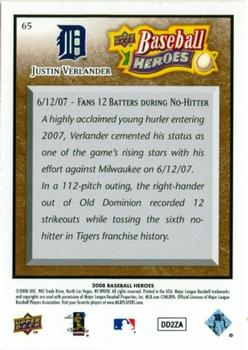2008 Upper Deck Baseball Heroes - Brown #65 Justin Verlander Back