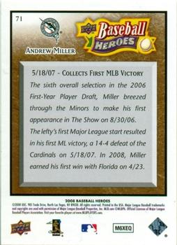 2008 Upper Deck Baseball Heroes - Brown #71 Andrew Miller Back