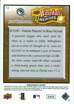 2008 Upper Deck Baseball Heroes - Brown #72 Josh Willingham Back
