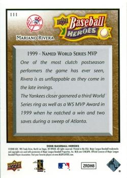 2008 Upper Deck Baseball Heroes - Brown #111 Mariano Rivera Back