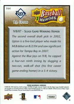 2008 Upper Deck Baseball Heroes - Brown #164 B.J. Upton Back
