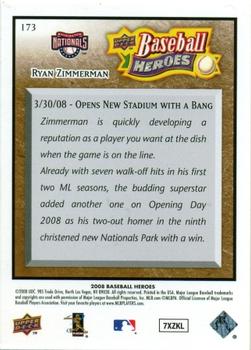 2008 Upper Deck Baseball Heroes - Brown #173 Ryan Zimmerman Back