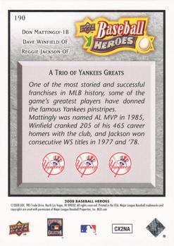 2008 Upper Deck Baseball Heroes - Charcoal #190 Don Mattingly / Dave Winfield / Reggie Jackson Back
