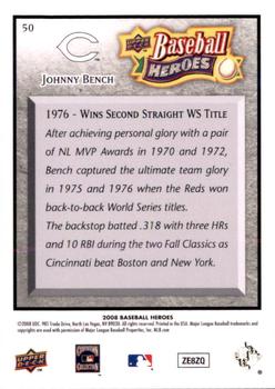 2008 Upper Deck Baseball Heroes - Charcoal #50 Johnny Bench Back