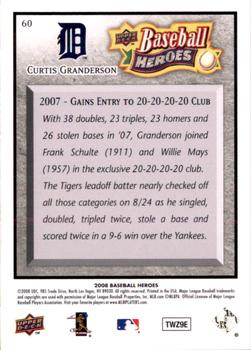 2008 Upper Deck Baseball Heroes - Charcoal #60 Curtis Granderson Back
