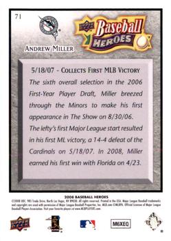 2008 Upper Deck Baseball Heroes - Charcoal #71 Andrew Miller Back