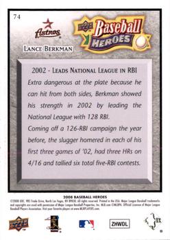 2008 Upper Deck Baseball Heroes - Charcoal #74 Lance Berkman Back