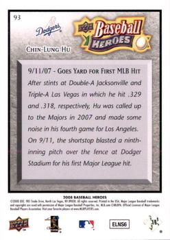 2008 Upper Deck Baseball Heroes - Charcoal #93 Chin-Lung Hu Back