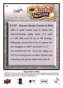 2008 Upper Deck Baseball Heroes - Charcoal #94 Chad Billingsley Back