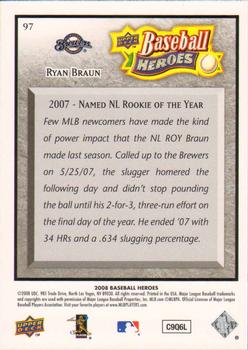 2008 Upper Deck Baseball Heroes - Charcoal #97 Ryan Braun Back