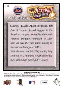 2008 Upper Deck Baseball Heroes - Charcoal #110 Carlos Delgado Back