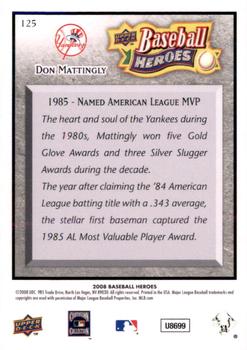 2008 Upper Deck Baseball Heroes - Charcoal #125 Don Mattingly Back