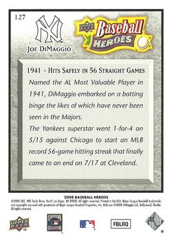 2008 Upper Deck Baseball Heroes - Charcoal #127 Joe DiMaggio Back