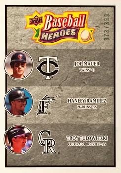 2008 Upper Deck Baseball Heroes - Charcoal #192 Joe Mauer / Hanley Ramirez / Troy Tulowitzki Front