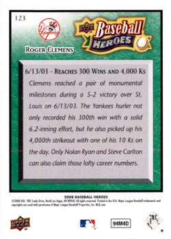 2008 Upper Deck Baseball Heroes - Emerald #123 Roger Clemens Back