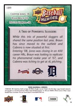 2008 Upper Deck Baseball Heroes - Emerald #189 Chipper Jones / Ryan Braun / Miguel Cabrera Back