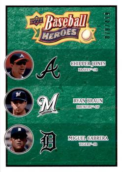2008 Upper Deck Baseball Heroes - Emerald #189 Chipper Jones / Ryan Braun / Miguel Cabrera Front