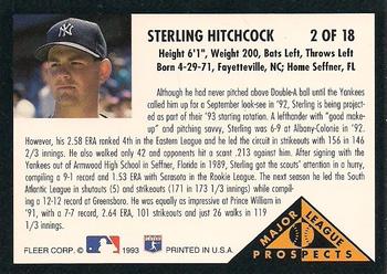 1993 Fleer - Major League Prospects (Series One) #2 Sterling Hitchcock Back