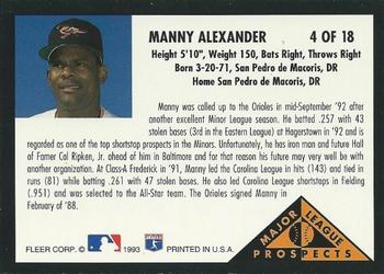 1993 Fleer - Major League Prospects (Series One) #4 Manny Alexander Back
