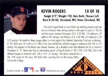 1993 Fleer - Major League Prospects (Series One) #10 Kevin Rogers Back