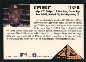 1993 Fleer - Major League Prospects (Series One) #11 Steve Hosey Back