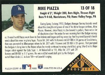 1993 Fleer - Major League Prospects (Series One) #13 Mike Piazza Back