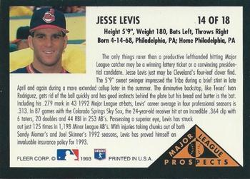 1993 Fleer - Major League Prospects (Series One) #14 Jesse Levis Back