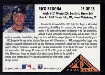 1993 Fleer - Major League Prospects (Series One) #15 Rico Brogna Back
