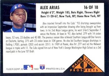 1993 Fleer - Major League Prospects (Series One) #16 Alex Arias Back