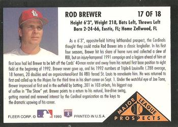 1993 Fleer - Major League Prospects (Series One) #17 Rod Brewer Back