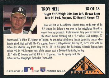 1993 Fleer - Major League Prospects (Series One) #18 Troy Neel Back