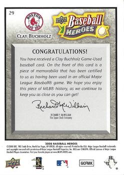 2008 Upper Deck Baseball Heroes - Memorabilia Black #29 Clay Buchholz Back