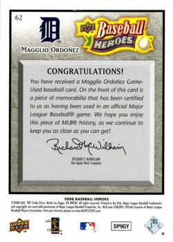 2008 Upper Deck Baseball Heroes - Memorabilia Black #62 Magglio Ordonez Back