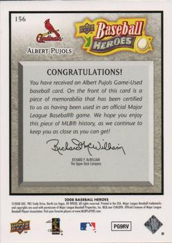 2008 Upper Deck Baseball Heroes - Memorabilia Black #156 Albert Pujols Back