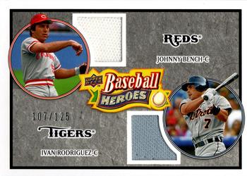 2008 Upper Deck Baseball Heroes - Memorabilia Charcoal #185 Johnny Bench / Ivan Rodriguez Front
