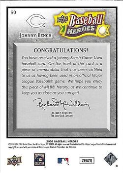 2008 Upper Deck Baseball Heroes - Memorabilia Charcoal #50 Johnny Bench Back