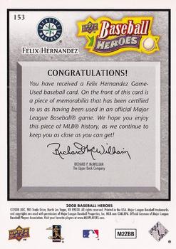 2008 Upper Deck Baseball Heroes - Memorabilia Charcoal #153 Felix Hernandez Back