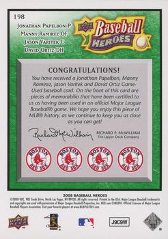 2008 Upper Deck Baseball Heroes - Memorabilia Emerald #198 Jonathan Papelbon / Manny Ramirez / Jason Varitek / David Ortiz Back