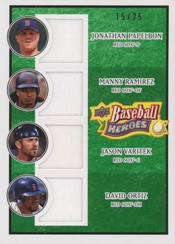 2008 Upper Deck Baseball Heroes - Memorabilia Emerald #198 Jonathan Papelbon / Manny Ramirez / Jason Varitek / David Ortiz Front