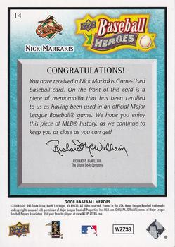 2008 Upper Deck Baseball Heroes - Memorabilia Light Blue #14 Nick Markakis Back